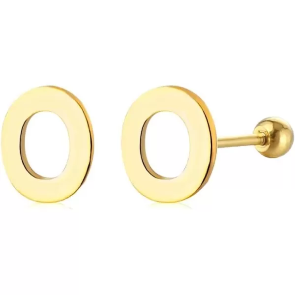 18G Tiny Initial Stud Earrings for Women Girls 925 Sterling Silver 14K Gold Plated Hypoallergenic Cute Small Alphabet Letter Cartilage Tragus 3mm Ball Screw Back Piercing Sensitive EarO Gold