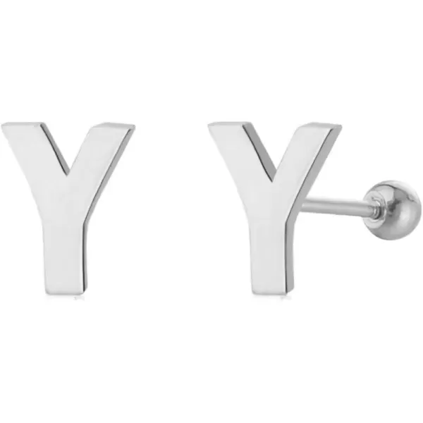 18G Tiny Initial Stud Earrings for Women Girls 925 Sterling Silver 14K Gold Plated Hypoallergenic Cute Small Alphabet Letter Cartilage Tragus 3mm Ball Screw Back Piercing Sensitive EarY Silver