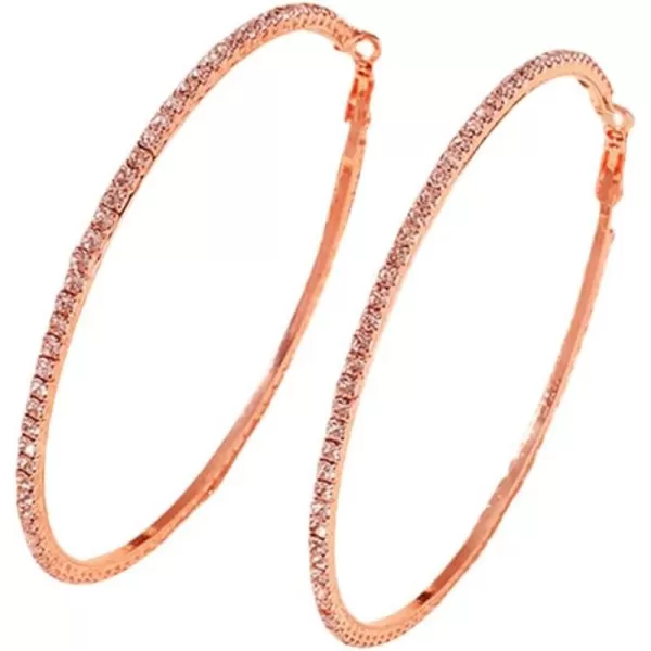 Large Rhinestone Hoop Earrings for Women Girls Hypoallergenic Extra Big 80mm Huggie CZ Hoops Dangle Drop Earring Fashion Chic Party Jewelry Gifts 3 inchRose Gold Pink CZ