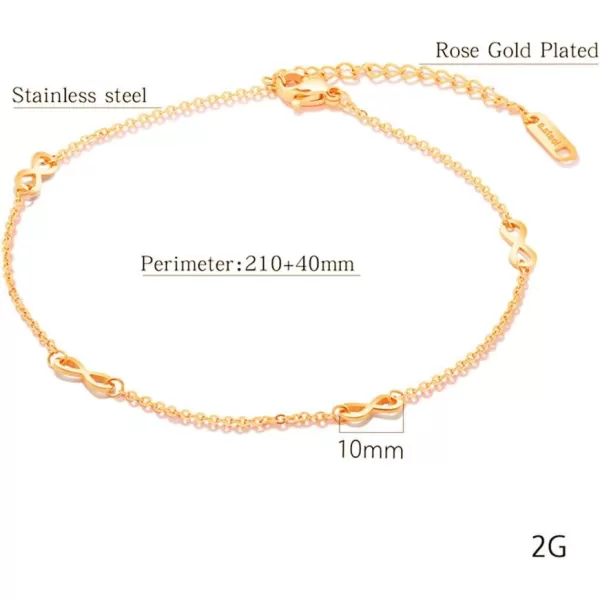 14K Rose Gold Plated Infinity Anklets for Women Teen Girls Stainless Steel Cute 8 Bff Anklet Bracelet Forever Endless Love Symbol Charm Tiny Adjustable Chain Beach Barefoot Hotwife Anklet Wedding Gift