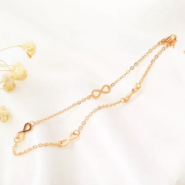 14K Rose Gold Plated Infinity Anklets for Women Teen Girls Stainless Steel Cute 8 Bff Anklet Bracelet Forever Endless Love Symbol Charm Tiny Adjustable Chain Beach Barefoot Hotwife Anklet Wedding Gift