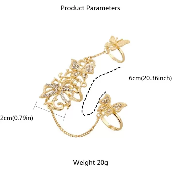 CZ Butterfly Ring Bracelet for Women Dainty Slave Hand Chain Harness Bangle Boho Gypsy Bollywood Wedding Cosplay Retro Party Y2K Jewelry 1 Piece