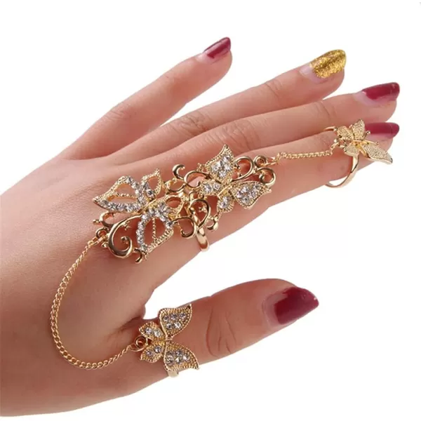 CZ Butterfly Ring Bracelet for Women Dainty Slave Hand Chain Harness Bangle Boho Gypsy Bollywood Wedding Cosplay Retro Party Y2K Jewelry 1 Piece