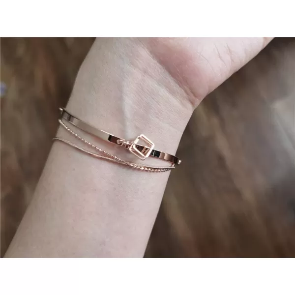 Dtja Delicate Rose Gold Bracelet with Minimalist Geometrical Charm for Women Girls Metal Layered Bangle Wrap Bracelets Ball Bead Chain Adjustable Fashion Friendship Wedding Jewelry