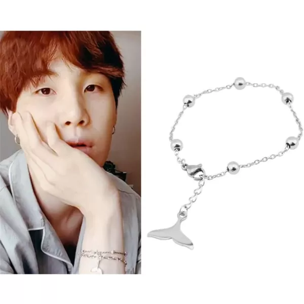 Dtja Unisex Mermaid Tail Bracelet for Men Women Stainless Steel Punk Polished Ball Bead Hand Chain with Charm Whale Fishtail Adjustable Fashion Jewelry for Him Kpop Fans