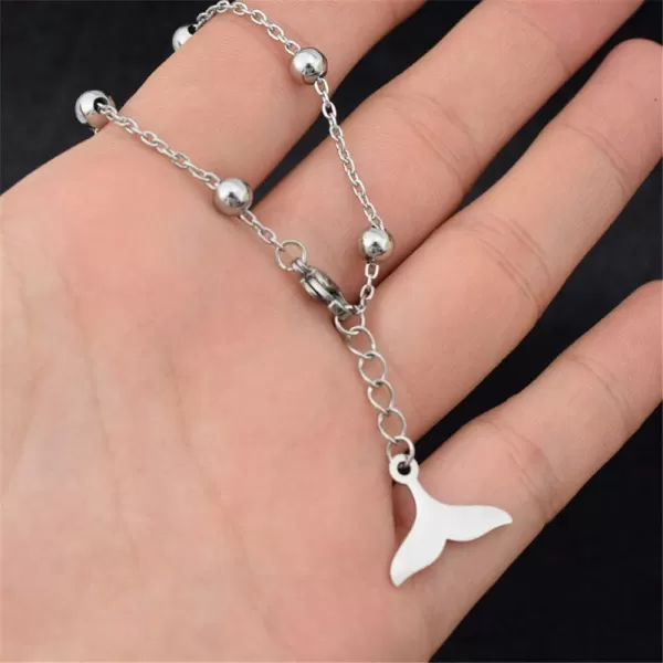 Dtja Unisex Mermaid Tail Bracelet for Men Women Stainless Steel Punk Polished Ball Bead Hand Chain with Charm Whale Fishtail Adjustable Fashion Jewelry for Him Kpop Fans