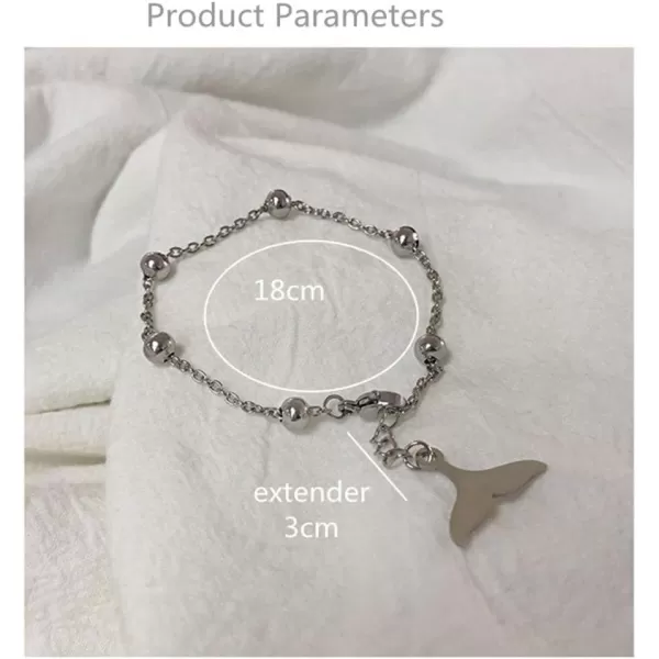 Dtja Unisex Mermaid Tail Bracelet for Men Women Stainless Steel Punk Polished Ball Bead Hand Chain with Charm Whale Fishtail Adjustable Fashion Jewelry for Him Kpop Fans