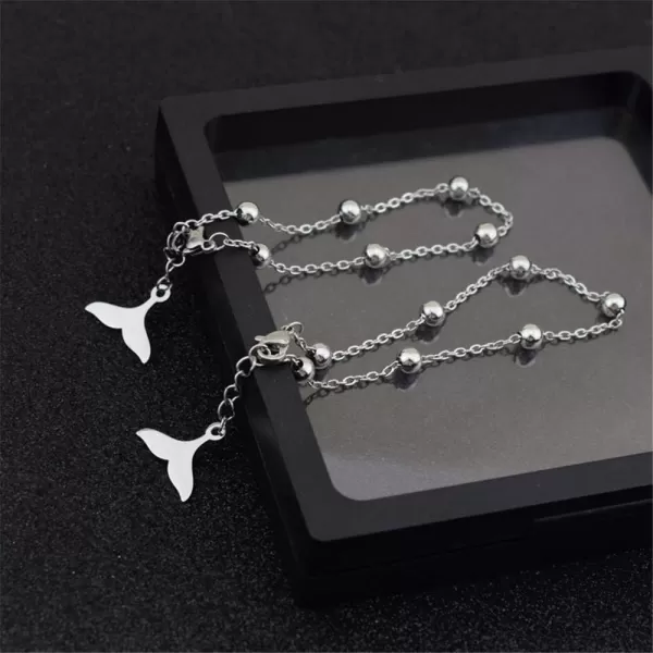 Dtja Unisex Mermaid Tail Bracelet for Men Women Stainless Steel Punk Polished Ball Bead Hand Chain with Charm Whale Fishtail Adjustable Fashion Jewelry for Him Kpop Fans