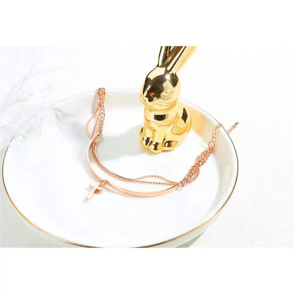 Layered Charm Cross Bracelet for Women Girls Metal 18K Rose Gold Plated MultiLayer Bangle Wrap Bracelets Hand Chain Adjustable Crucifix Religionary Friendship Jewelry Gift for Best Friend Sister Mom