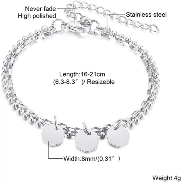 Layered Stainless Steel Bracelet for Women Girls Charm Round Disc Tassel Drop Ball Bead Safety Pin Different Chains Hypoallergenic Fashion Punk Personalized Link Bracelet BFF Gifts for Mom Daughter