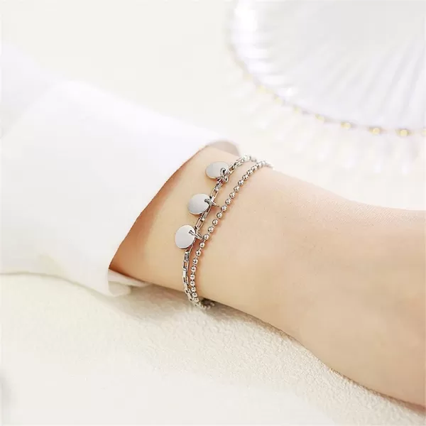 Layered Stainless Steel Bracelet for Women Girls Charm Round Disc Tassel Drop Ball Bead Safety Pin Different Chains Hypoallergenic Fashion Punk Personalized Link Bracelet BFF Gifts for Mom Daughter
