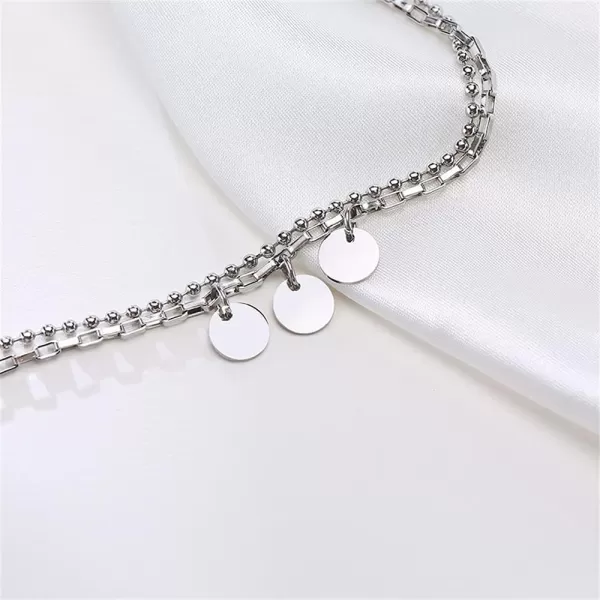 Layered Stainless Steel Bracelet for Women Girls Charm Round Disc Tassel Drop Ball Bead Safety Pin Different Chains Hypoallergenic Fashion Punk Personalized Link Bracelet BFF Gifts for Mom Daughter