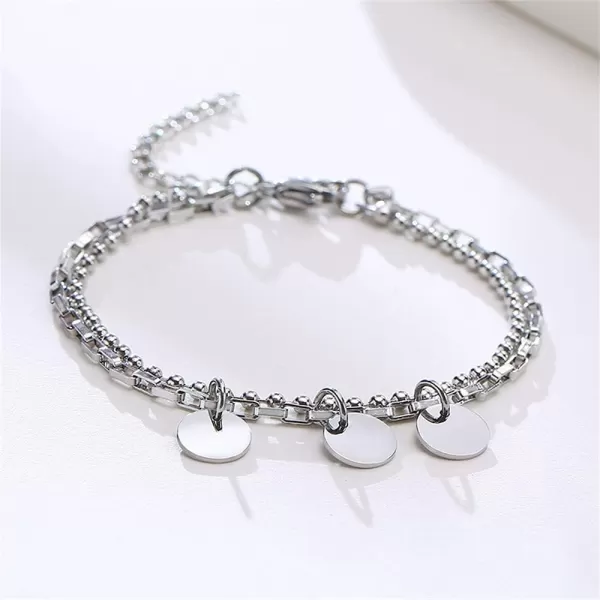 Layered Stainless Steel Bracelet for Women Girls Charm Round Disc Tassel Drop Ball Bead Safety Pin Different Chains Hypoallergenic Fashion Punk Personalized Link Bracelet BFF Gifts for Mom Daughter