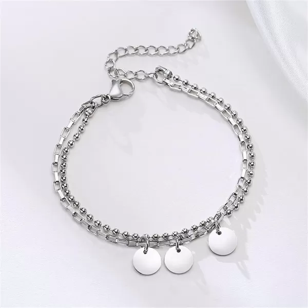 Layered Stainless Steel Bracelet for Women Girls Charm Round Disc Tassel Drop Ball Bead Safety Pin Different Chains Hypoallergenic Fashion Punk Personalized Link Bracelet BFF Gifts for Mom Daughter