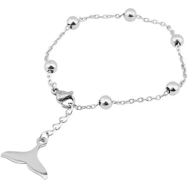 Dtja Unisex Mermaid Tail Bracelet for Men Women Stainless Steel Punk Polished Ball Bead Hand Chain with Charm Whale Fishtail Adjustable Fashion Jewelry for Him Kpop Fans