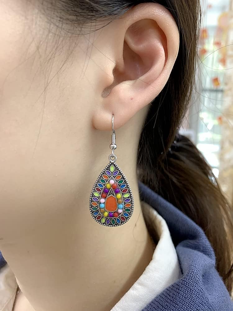 Bohemian Colored Teardrop Dangle Earrings for Women Girls Vintage Boho Ball Bead Statement Drop Dangling Hook Stud Lightweight JewelryBohemian Colored Teardrop Dangle Earrings for Women Girls Vintage Boho Ball Bead Statement Drop Dangling Hook Stud Lightweight Jewelry