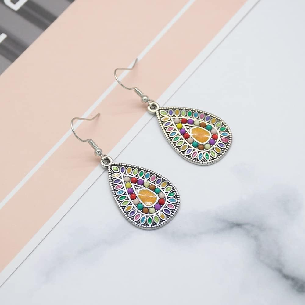 Bohemian Colored Teardrop Dangle Earrings for Women Girls Vintage Boho Ball Bead Statement Drop Dangling Hook Stud Lightweight JewelryBohemian Colored Teardrop Dangle Earrings for Women Girls Vintage Boho Ball Bead Statement Drop Dangling Hook Stud Lightweight Jewelry