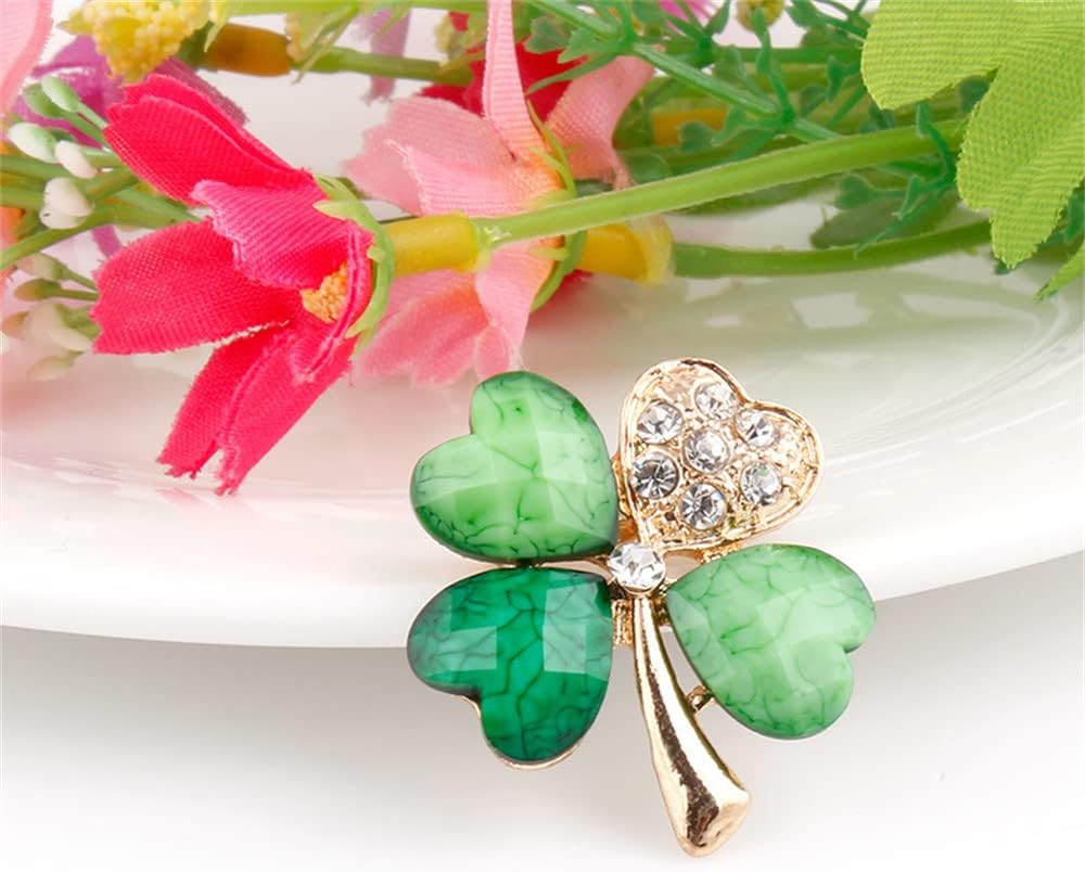 Rhinestone Hearted Clover Leaf Brooch Pin for Women Girls Unisex Gold Plated Vintage Crystal Green Shamrock Flower Brooches Lapel Pins Lucky Decor Dress Accessories St Patricks Day Holiday Anniversary Jewelry GiftRhinestone Hearted Clover Leaf Brooch Pin for Women Girls Unisex Gold Plated Vintage Crystal Green Shamrock Flower Brooches Lapel Pins Lucky Decor Dress Accessories St Patricks Day Holiday Anniversary Jewelry Gift