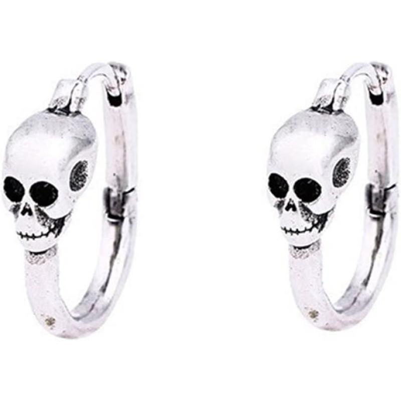 Minimalist Skull Hoop Earrings for Women Girls Unisex Silver Tone Small Cartilage Huggie Hoops Hypoallergenic Vintage Gothic Halloween JewelryMinimalist Skull Hoop Earrings for Women Girls Unisex Silver Tone Small Cartilage Huggie Hoops Hypoallergenic Vintage Gothic Halloween Jewelry