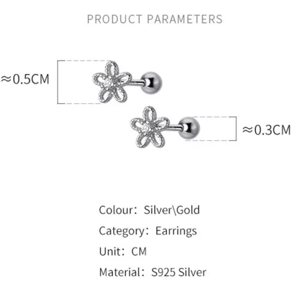 18G Daisy Flower Stud Cartilage Earrings for Women Girls 925 Sterling Silver CZ Tiny Cute Floral 3mm Ball Barbell Screw Back Studs Sleeper Tragus Post Hypoallergenic Piercing Body Jewelry GiftsSilver