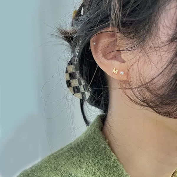 18G Tiny Initial Stud Earrings for Women Girls 925 Sterling Silver 14K Gold Plated Hypoallergenic Cute Small Alphabet Letter Cartilage Tragus 3mm Ball Screw Back Piercing Sensitive EarM Gold