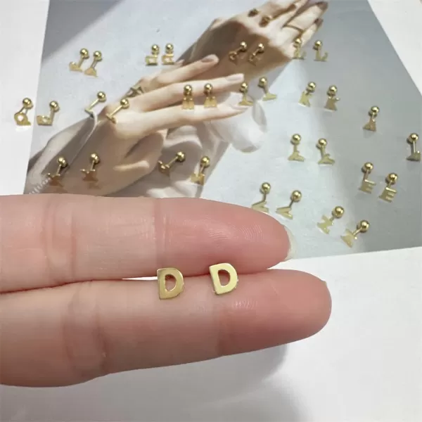 18G Tiny Initial Stud Earrings for Women Girls 925 Sterling Silver 14K Gold Plated Hypoallergenic Cute Small Alphabet Letter Cartilage Tragus 3mm Ball Screw Back Piercing Sensitive EarD Gold