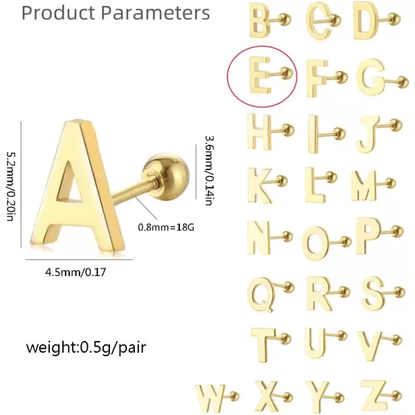18G Tiny Initial Stud Earrings for Women Girls 925 Sterling Silver 14K Gold Plated Hypoallergenic Cute Small Alphabet Letter Cartilage Tragus 3mm Ball Screw Back Piercing Sensitive EarE Gold