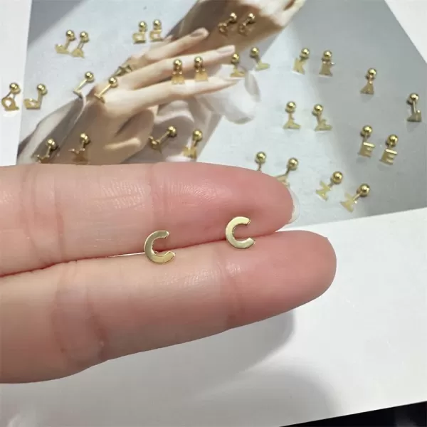 18G Tiny Initial Stud Earrings for Women Girls 925 Sterling Silver 14K Gold Plated Hypoallergenic Cute Small Alphabet Letter Cartilage Tragus 3mm Ball Screw Back Piercing Sensitive EarC Gold