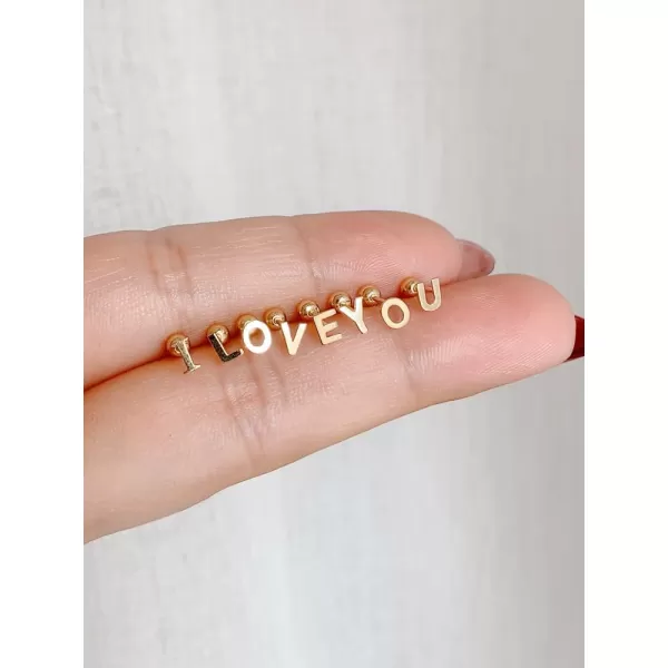 18G Tiny Initial Stud Earrings for Women Girls 925 Sterling Silver 14K Gold Plated Hypoallergenic Cute Small Alphabet Letter Cartilage Tragus 3mm Ball Screw Back Piercing Sensitive EarE Gold