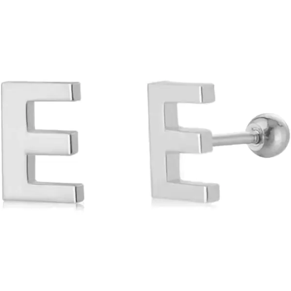 18G Tiny Initial Stud Earrings for Women Girls 925 Sterling Silver 14K Gold Plated Hypoallergenic Cute Small Alphabet Letter Cartilage Tragus 3mm Ball Screw Back Piercing Sensitive EarE Silver