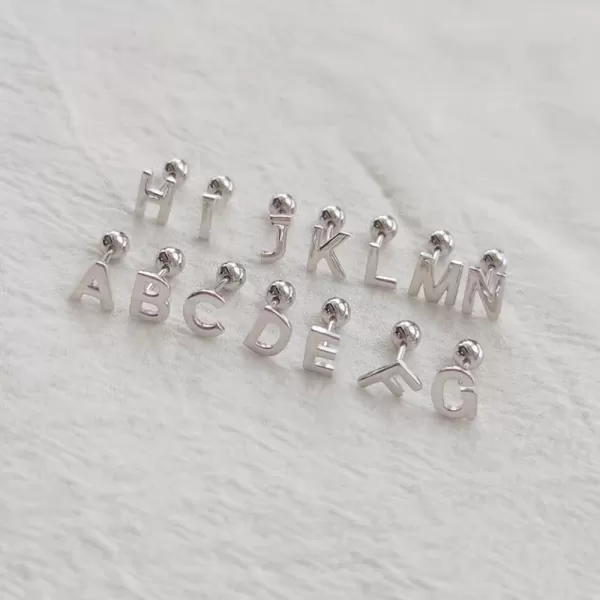 18G Tiny Initial Stud Earrings for Women Girls 925 Sterling Silver 14K Gold Plated Hypoallergenic Cute Small Alphabet Letter Cartilage Tragus 3mm Ball Screw Back Piercing Sensitive EarE Silver