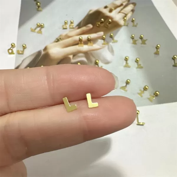 18G Tiny Initial Stud Earrings for Women Girls 925 Sterling Silver 14K Gold Plated Hypoallergenic Cute Small Alphabet Letter Cartilage Tragus 3mm Ball Screw Back Piercing Sensitive EarL Gold