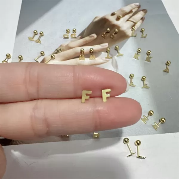 18G Tiny Initial Stud Earrings for Women Girls 925 Sterling Silver 14K Gold Plated Hypoallergenic Cute Small Alphabet Letter Cartilage Tragus 3mm Ball Screw Back Piercing Sensitive EarF Gold