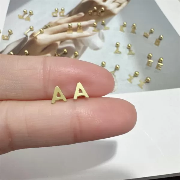 18G Tiny Initial Stud Earrings for Women Girls 925 Sterling Silver 14K Gold Plated Hypoallergenic Cute Small Alphabet Letter Cartilage Tragus 3mm Ball Screw Back Piercing Sensitive EarA Gold