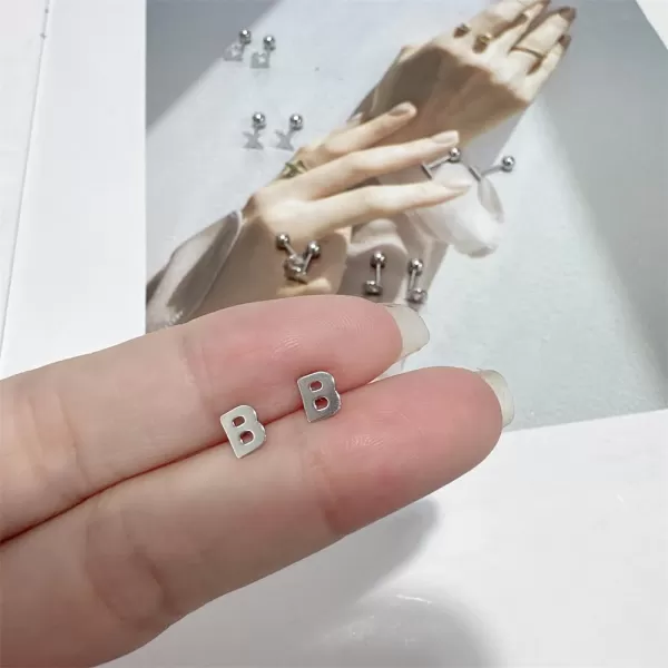 18G Tiny Initial Stud Earrings for Women Girls 925 Sterling Silver 14K Gold Plated Hypoallergenic Cute Small Alphabet Letter Cartilage Tragus 3mm Ball Screw Back Piercing Sensitive EarB Silver