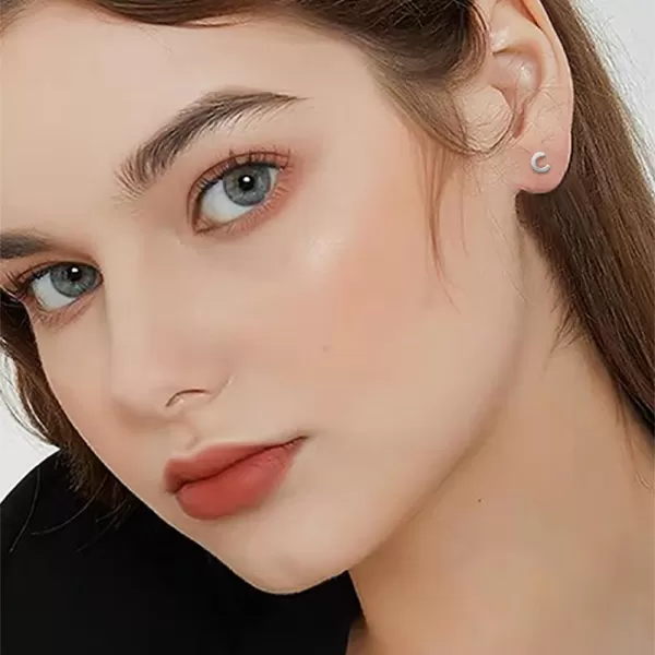 18G Tiny Initial Stud Earrings for Women Girls 925 Sterling Silver 14K Gold Plated Hypoallergenic Cute Small Alphabet Letter Cartilage Tragus 3mm Ball Screw Back Piercing Sensitive EarC Silver