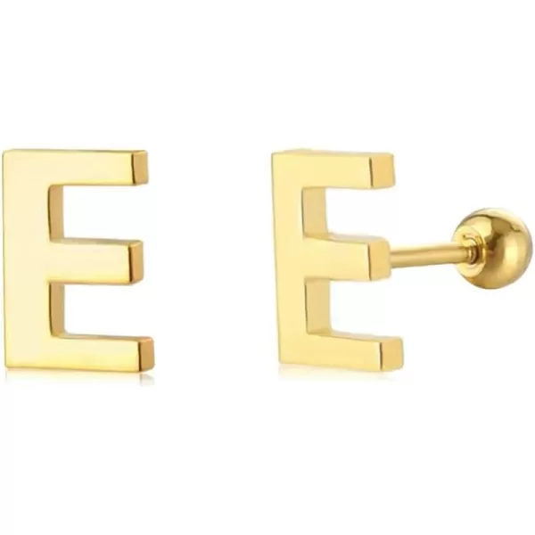 18G Tiny Initial Stud Earrings for Women Girls 925 Sterling Silver 14K Gold Plated Hypoallergenic Cute Small Alphabet Letter Cartilage Tragus 3mm Ball Screw Back Piercing Sensitive EarE Gold
