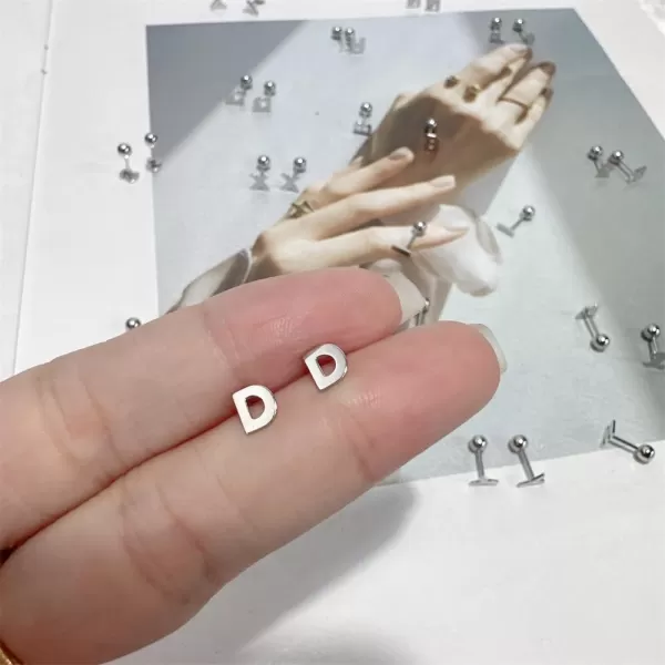 18G Tiny Initial Stud Earrings for Women Girls 925 Sterling Silver 14K Gold Plated Hypoallergenic Cute Small Alphabet Letter Cartilage Tragus 3mm Ball Screw Back Piercing Sensitive EarD Silver