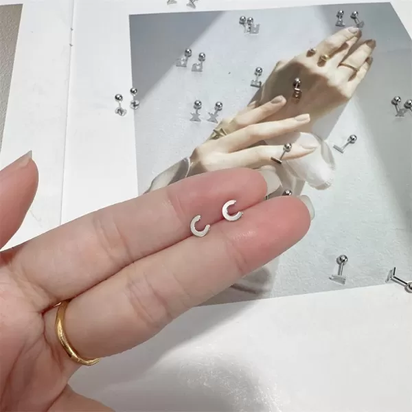 18G Tiny Initial Stud Earrings for Women Girls 925 Sterling Silver 14K Gold Plated Hypoallergenic Cute Small Alphabet Letter Cartilage Tragus 3mm Ball Screw Back Piercing Sensitive EarC Silver