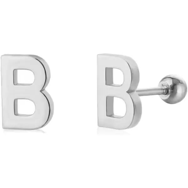 18G Tiny Initial Stud Earrings for Women Girls 925 Sterling Silver 14K Gold Plated Hypoallergenic Cute Small Alphabet Letter Cartilage Tragus 3mm Ball Screw Back Piercing Sensitive EarB Silver