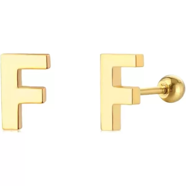 18G Tiny Initial Stud Earrings for Women Girls 925 Sterling Silver 14K Gold Plated Hypoallergenic Cute Small Alphabet Letter Cartilage Tragus 3mm Ball Screw Back Piercing Sensitive EarF Gold