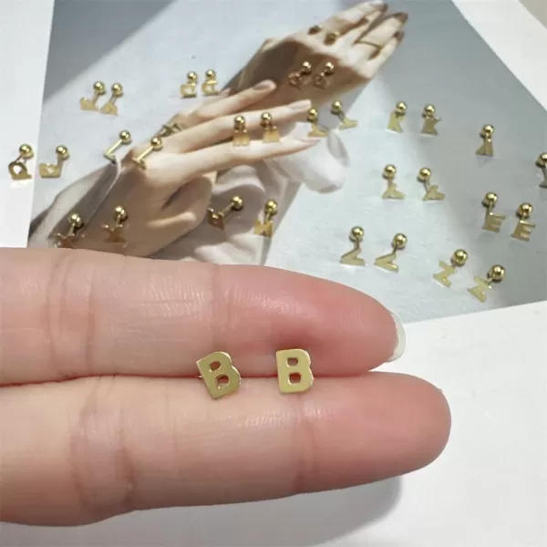 18G Tiny Initial Stud Earrings for Women Girls 925 Sterling Silver 14K Gold Plated Hypoallergenic Cute Small Alphabet Letter Cartilage Tragus 3mm Ball Screw Back Piercing Sensitive EarB Gold