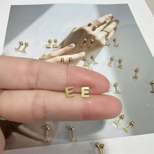 18G Tiny Initial Stud Earrings for Women Girls 925 Sterling Silver 14K Gold Plated Hypoallergenic Cute Small Alphabet Letter Cartilage Tragus 3mm Ball Screw Back Piercing Sensitive EarE Gold