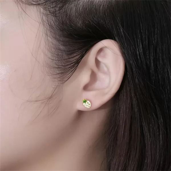 18g Tiny Strawberry Stud Earrings Flat Back for Women Teen Girls 14k Gold Plated Surgical Stainless Steel Hypoallergenic Cute Small Enamel Fruits Cartilage Tragus Screw Back Piercing Sensitive Ear JewelryWhite