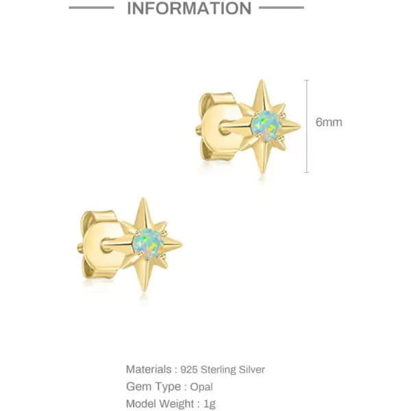 20G Tiny Opal Star Cartilage Stud Earrings for Women Girls 925 Sterling Silver Hypoallergenic Ear Piercing Cute Small Studs Tragus Post Minimalist Dainty Christmas Birthday Jewelry GiftsGold
