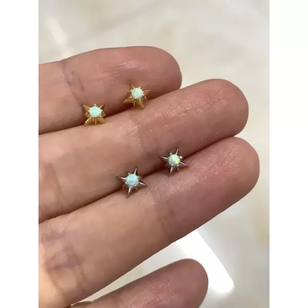 20G Tiny Opal Star Cartilage Stud Earrings for Women Girls 925 Sterling Silver Hypoallergenic Ear Piercing Cute Small Studs Tragus Post Minimalist Dainty Christmas Birthday Jewelry GiftsGold