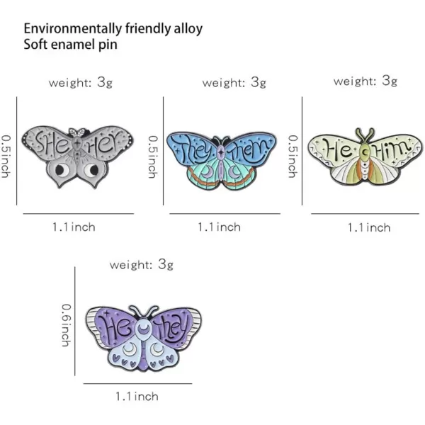 2pcs Enamel Butterfly Pronoun Brooches Pins Set for Women Girls Unisex Fashion Cute Colorful Insect Animal Backpacks Steampunk Badge Hat Dress Accessories JewelryGreen Grey
