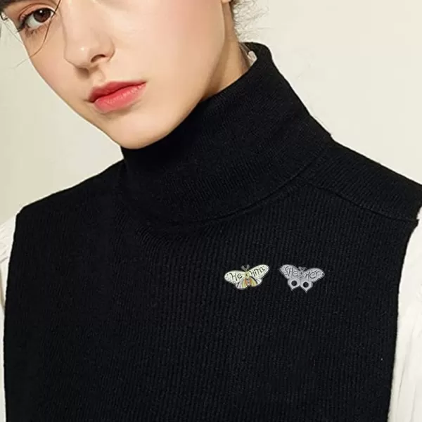 2pcs Enamel Butterfly Pronoun Brooches Pins Set for Women Girls Unisex Fashion Cute Colorful Insect Animal Backpacks Steampunk Badge Hat Dress Accessories JewelryGreen Grey