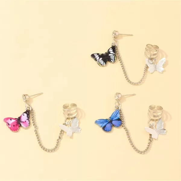 3 Pcs Butterfly Ear Cuff Cartilage Crawler Climber Earrings Set for Women Girls Cubic Zirconia Silver Plated Enamel Tassel Chain Drop Dangle Piercing Stud Wrap Hypoallergenic Y2K Jewelry3 Pcs Butterfly Ear Cuff Cartilage Crawler Climber Earrings Set for Women Girls Cubic Zirconia Silver Plated Enamel Tassel Chain Drop Dangle Piercing Stud Wrap Hypoallergenic Y2K Jewelry