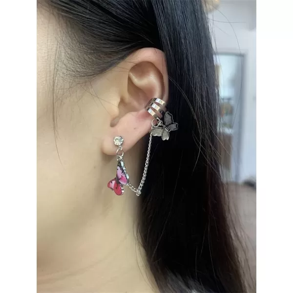 3 Pcs Butterfly Ear Cuff Cartilage Crawler Climber Earrings Set for Women Girls Cubic Zirconia Silver Plated Enamel Tassel Chain Drop Dangle Piercing Stud Wrap Hypoallergenic Y2K Jewelry3 Pcs Butterfly Ear Cuff Cartilage Crawler Climber Earrings Set for Women Girls Cubic Zirconia Silver Plated Enamel Tassel Chain Drop Dangle Piercing Stud Wrap Hypoallergenic Y2K Jewelry